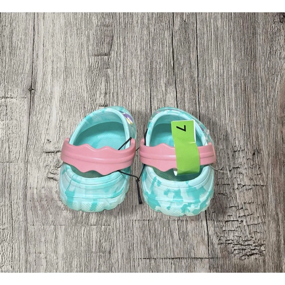 Toddler Girls MERMAID CLOG SHOES Water Friendly Size 7 Teal Pink Back Strap Kids